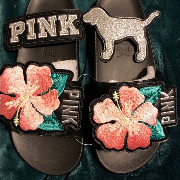 BNWT Pink Victoria’sSecret Hibiscus/PINKDog Slides - Picture 4 of 8